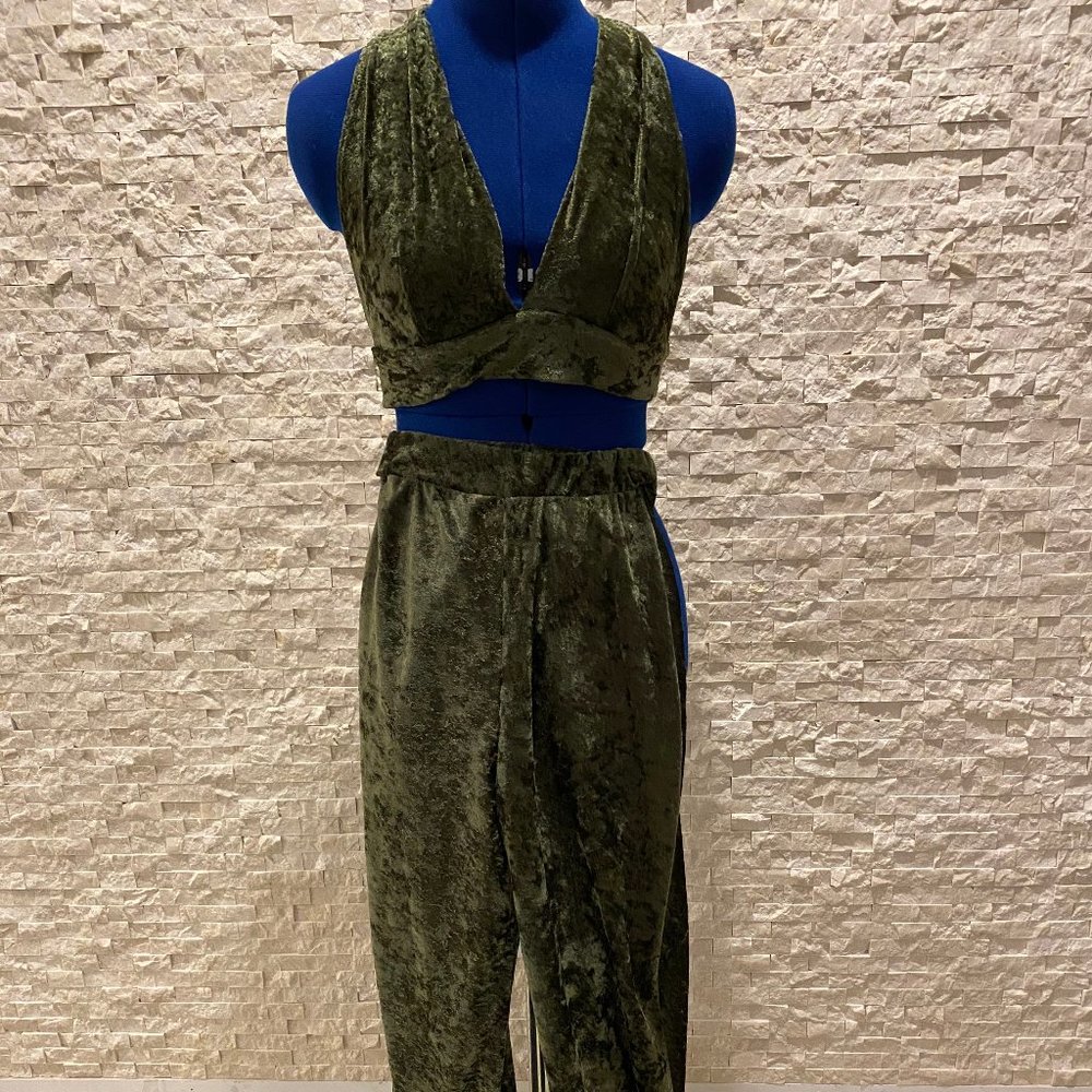 Crushed green velvet two piece set